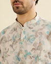 Manyavar Men Cream White Floral Printed Kurta
