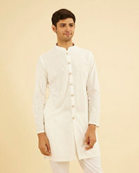 Manyavar Men Graceful White Kurta Mid Length Kurta
