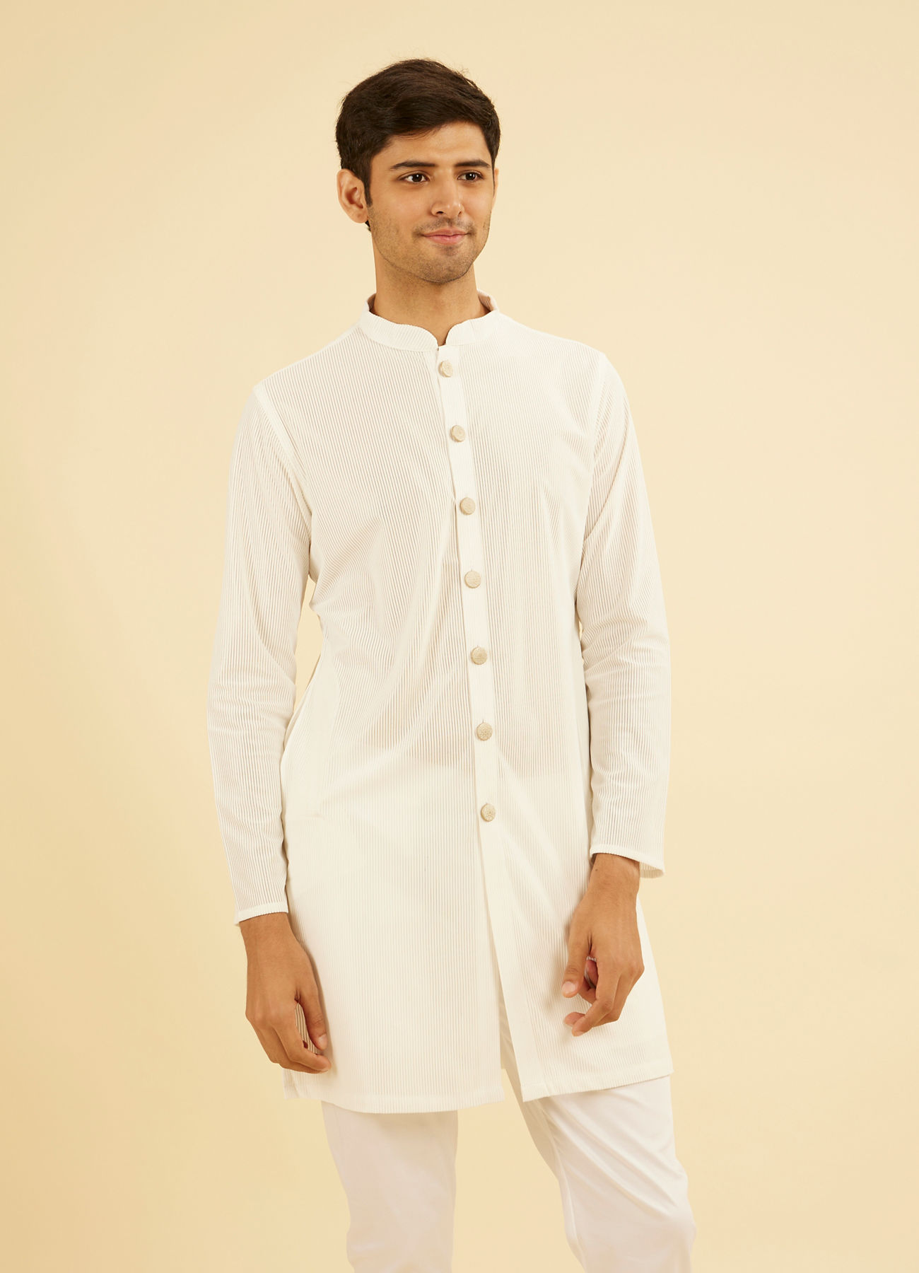 Manyavar Men Graceful White Kurta Mid Length Kurta