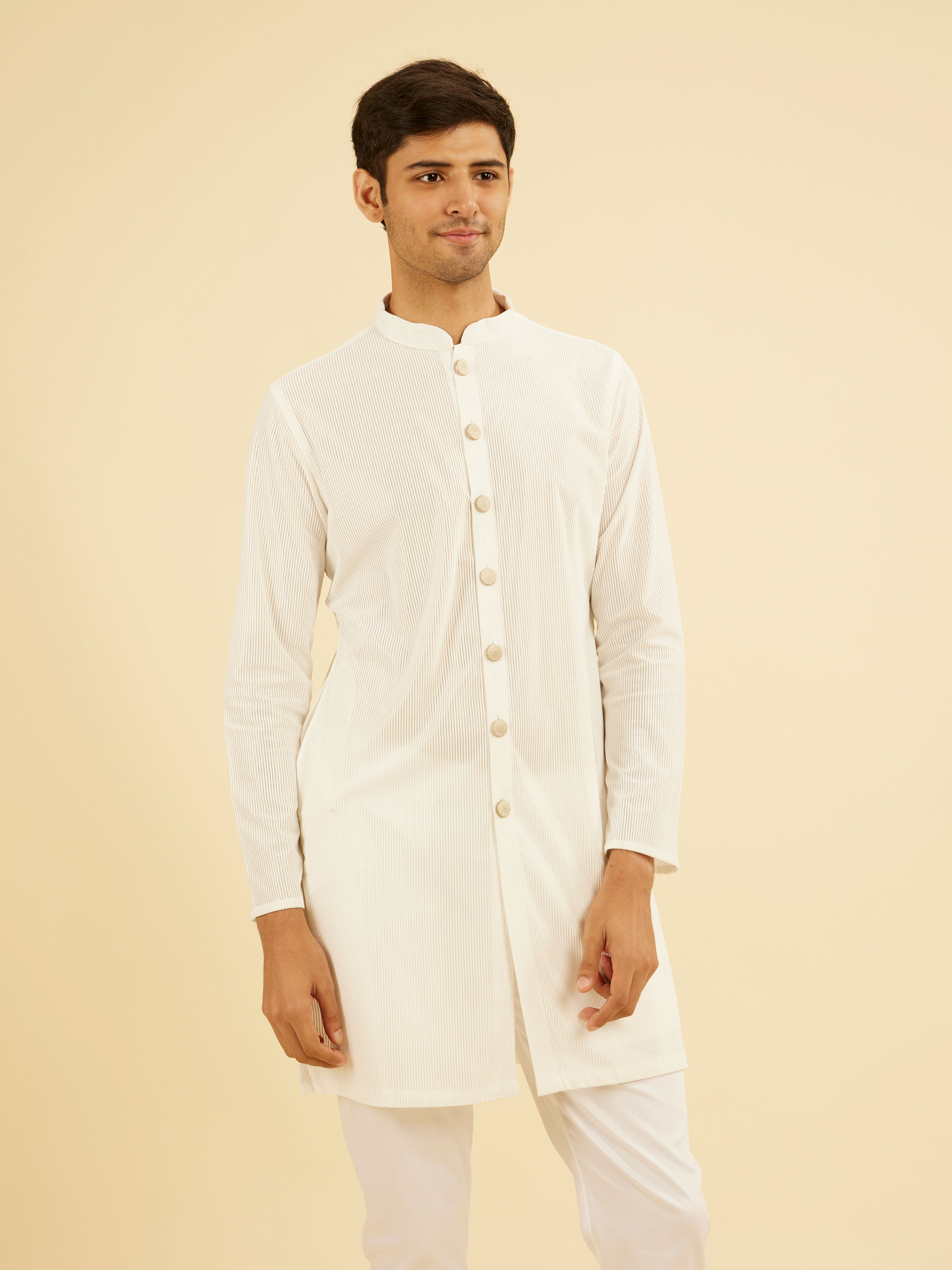 Manyavar Men Graceful White Kurta Mid Length Kurta