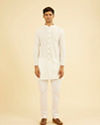 Manyavar Men Graceful White Kurta Mid Length Kurta