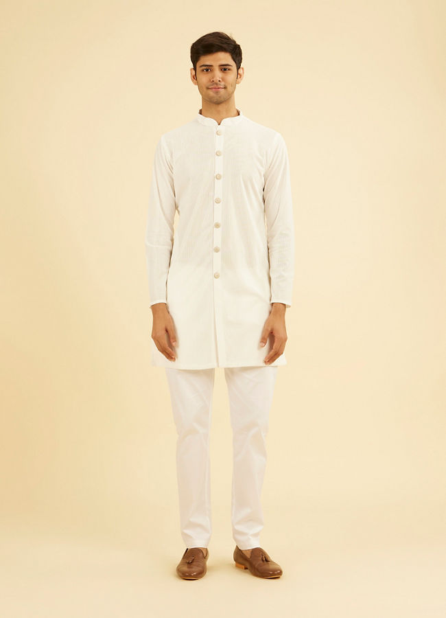 Manyavar Men Graceful White Kurta Mid Length Kurta
