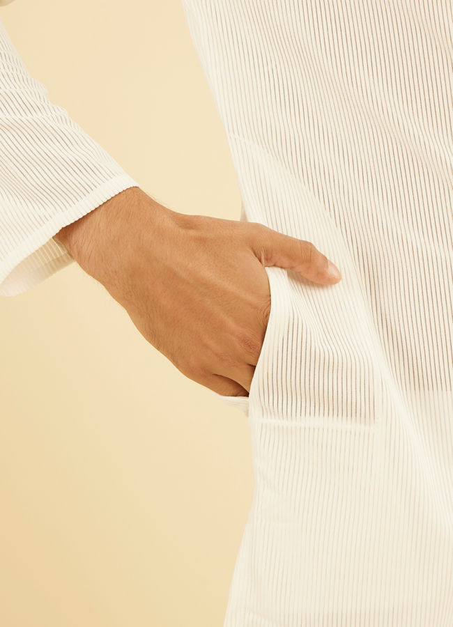 Manyavar Men Graceful White Kurta Mid Length Kurta
