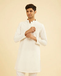 Manyavar Men Ethereal White Mid Length Kurta