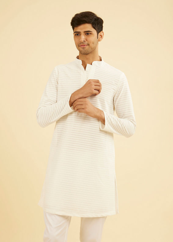 Manyavar Men Ethereal White Mid Length Kurta