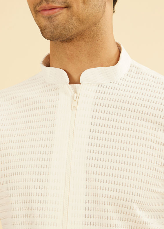 Manyavar Men Ethereal White Mid Length Kurta