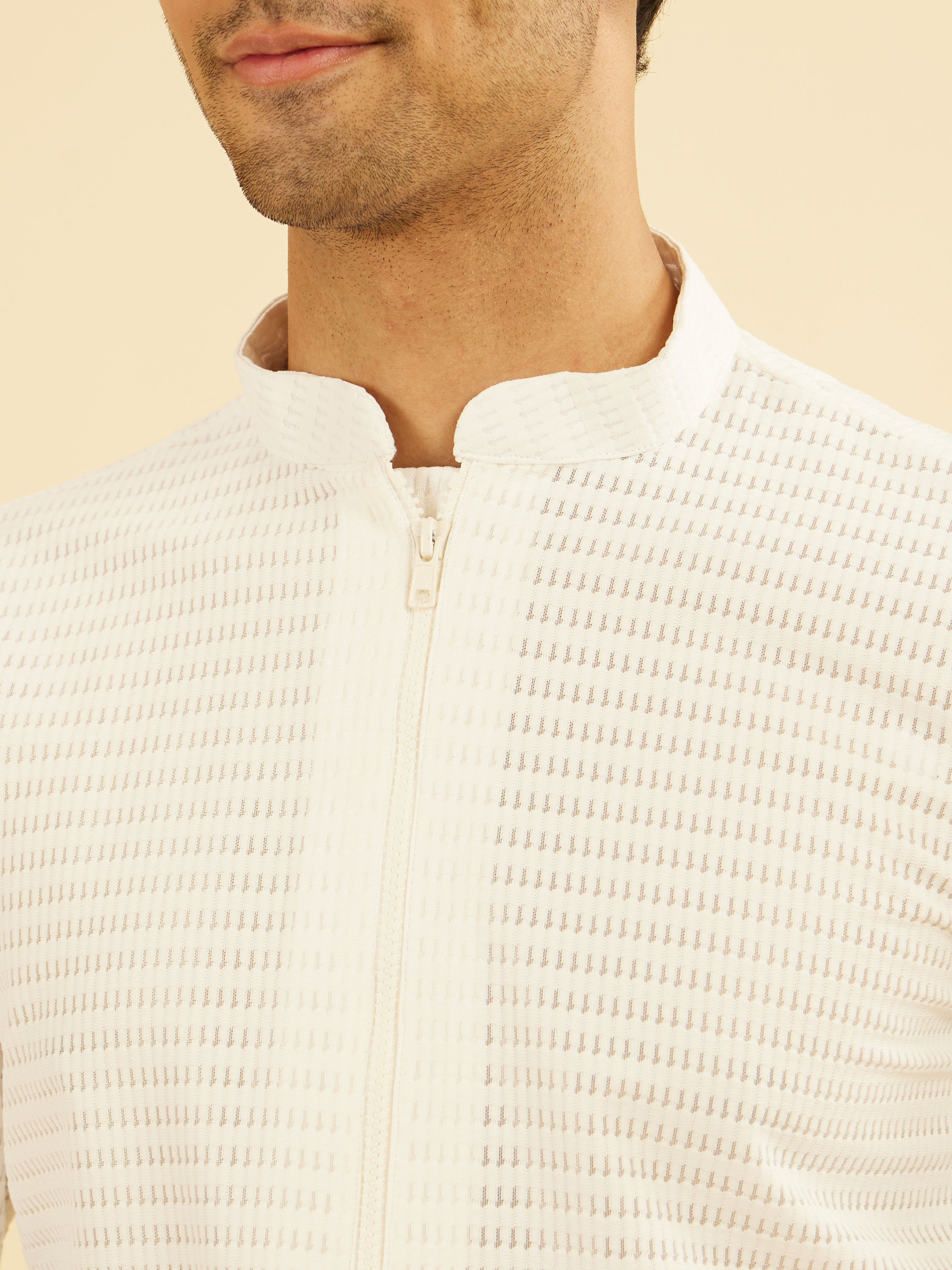 Manyavar Men Ethereal White Mid Length Kurta