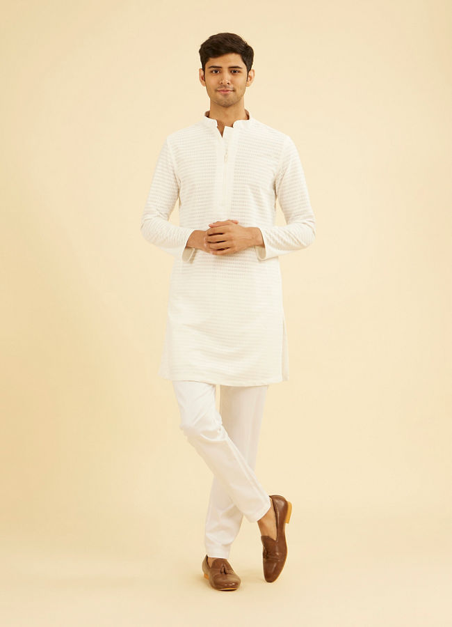 Manyavar Men Ethereal White Mid Length Kurta