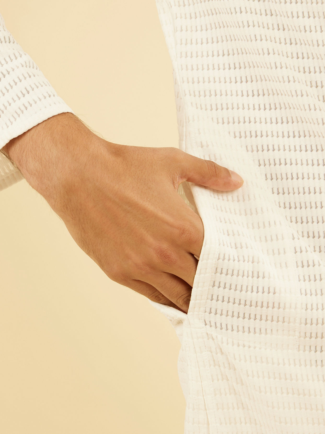 Manyavar Men Ethereal White Mid Length Kurta