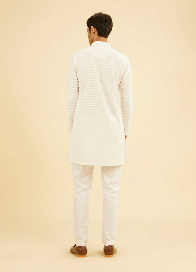 Manyavar Men Ethereal White Mid Length Kurta