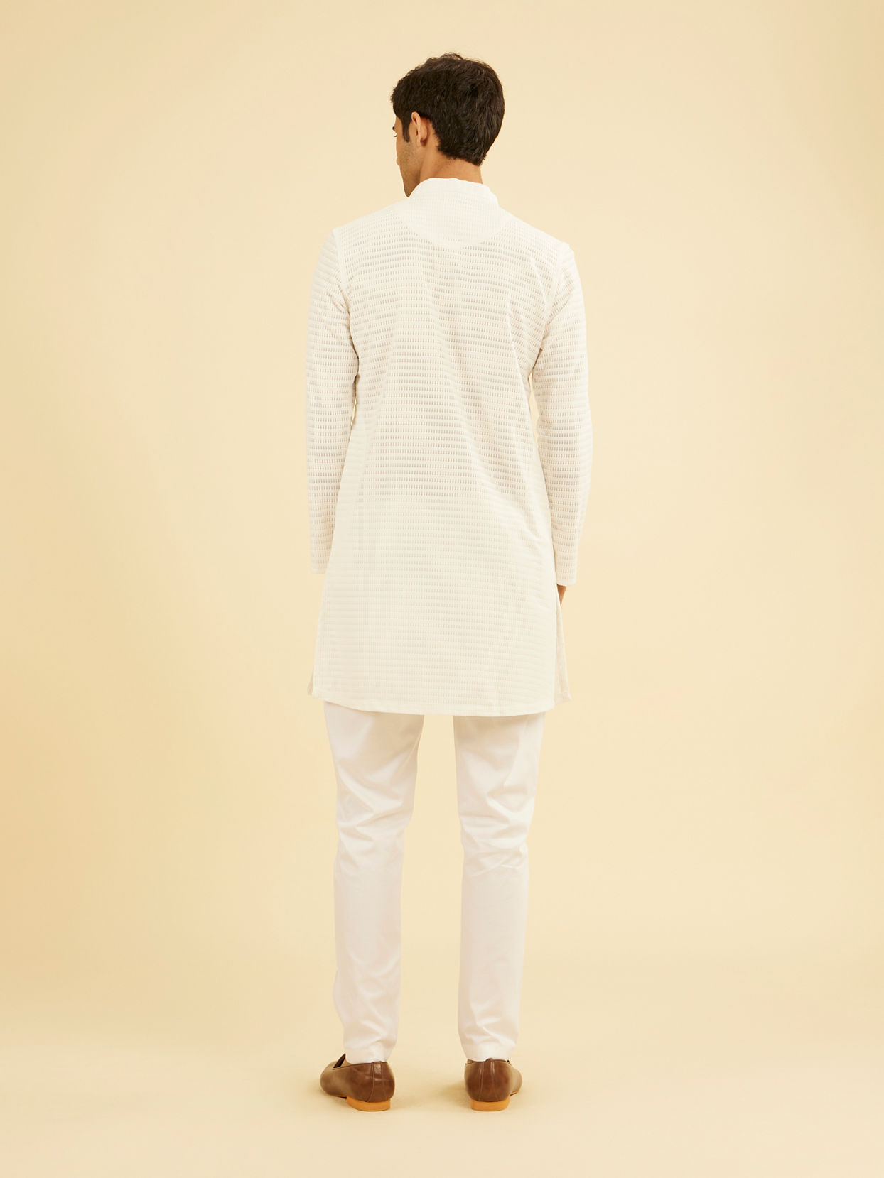 Manyavar Men Ethereal White Mid Length Kurta