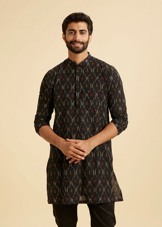 Manyavar Men Black Cotton Elegance Kurta