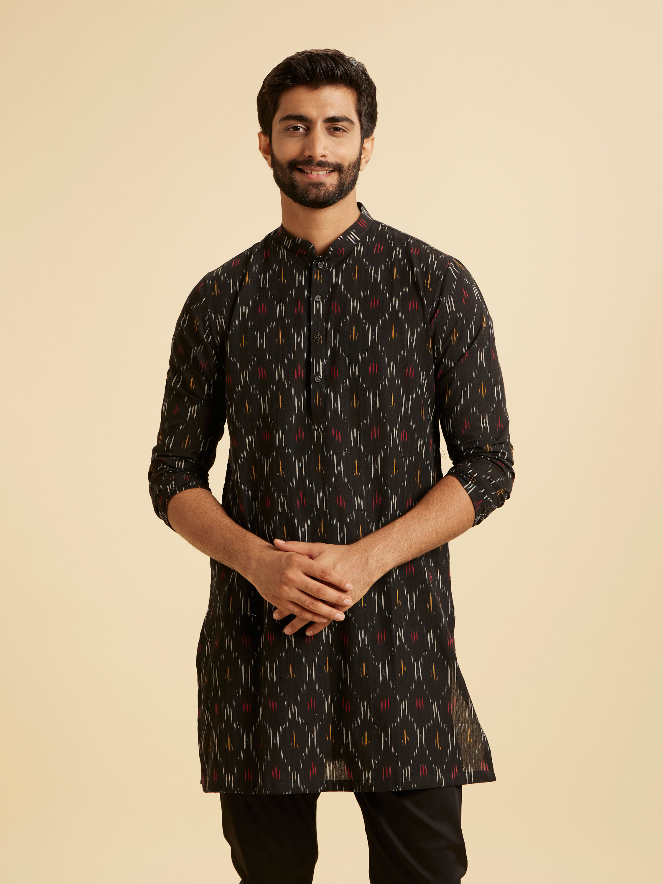 Manyavar Men Black Cotton Elegance Kurta