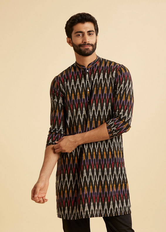 Manyavar Men Black Elegance Mid Length Kurta