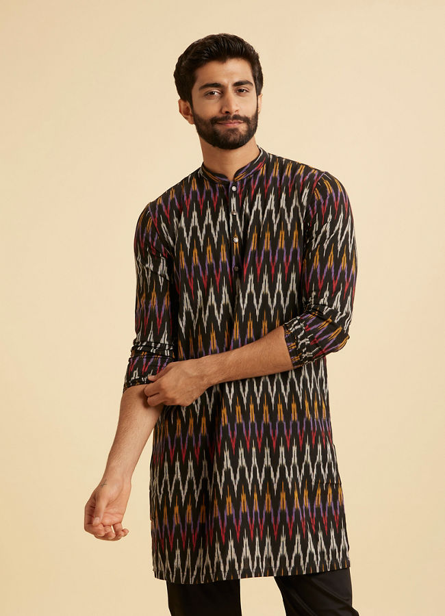 Manyavar Men Black Elegance Mid Length Kurta