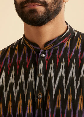 Manyavar Men Black Elegance Mid Length Kurta
