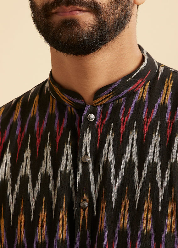 Manyavar Men Black Elegance Mid Length Kurta
