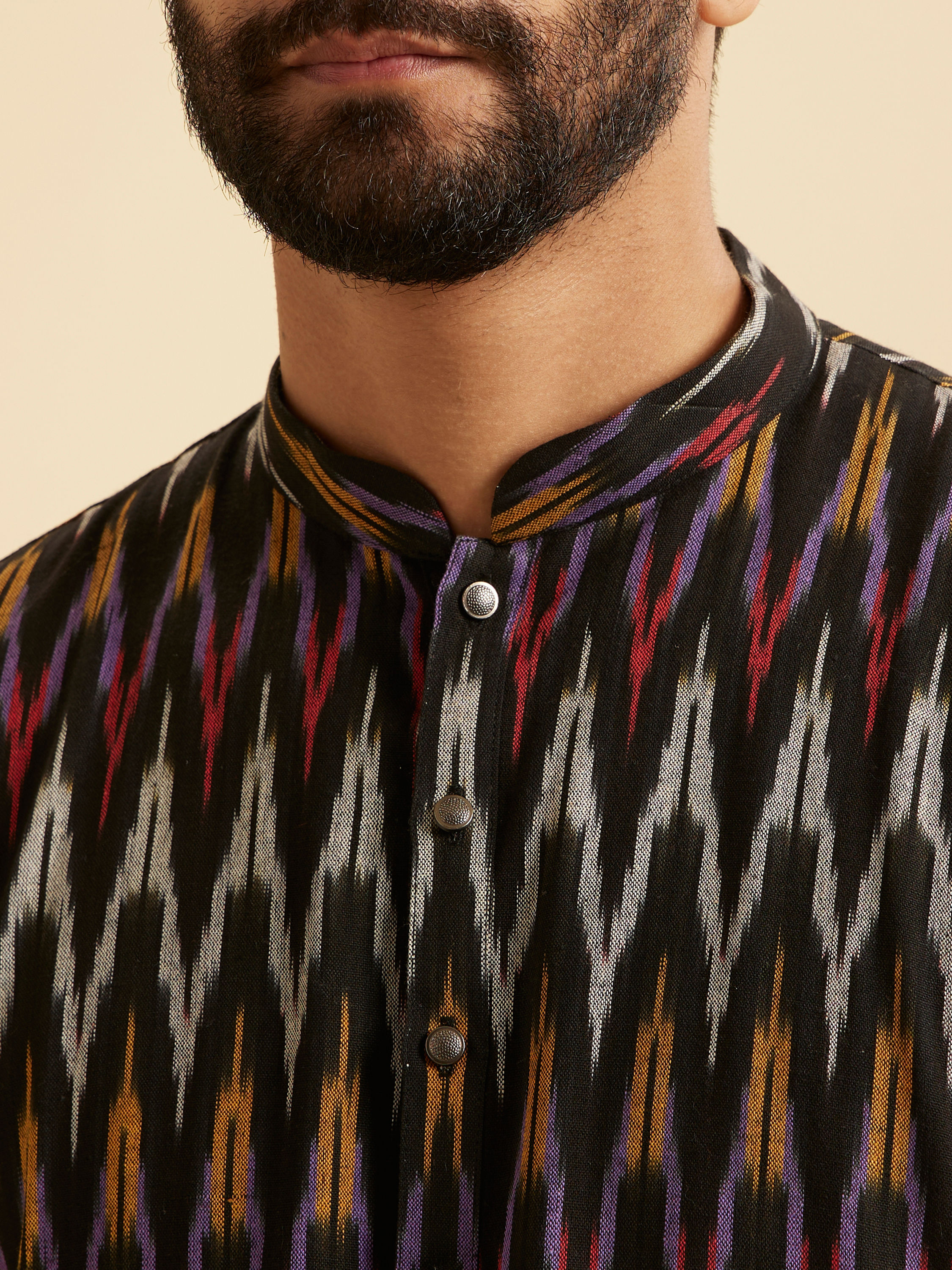 Manyavar Men Black Elegance Mid Length Kurta