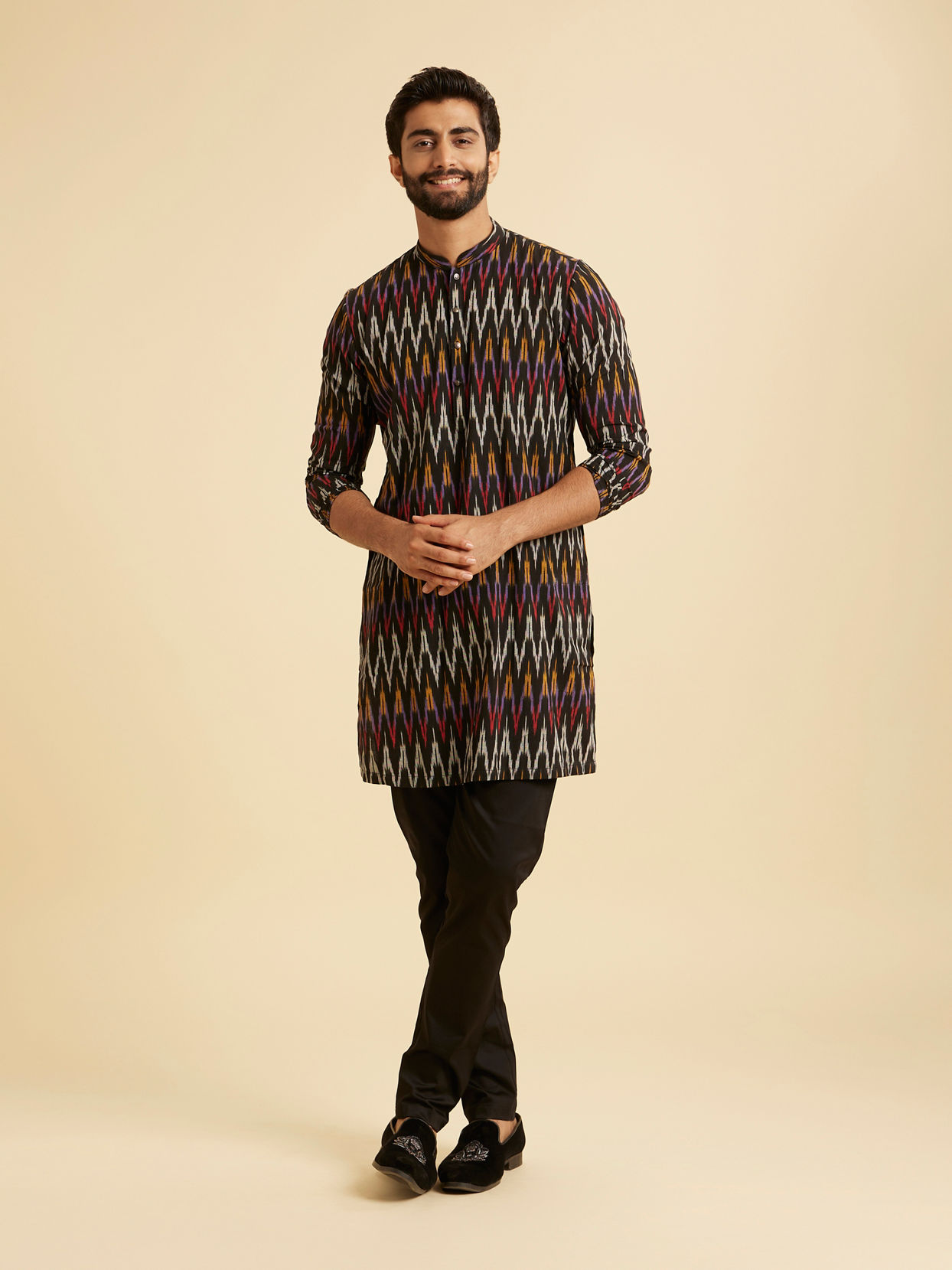 Manyavar Men Black Elegance Mid Length Kurta