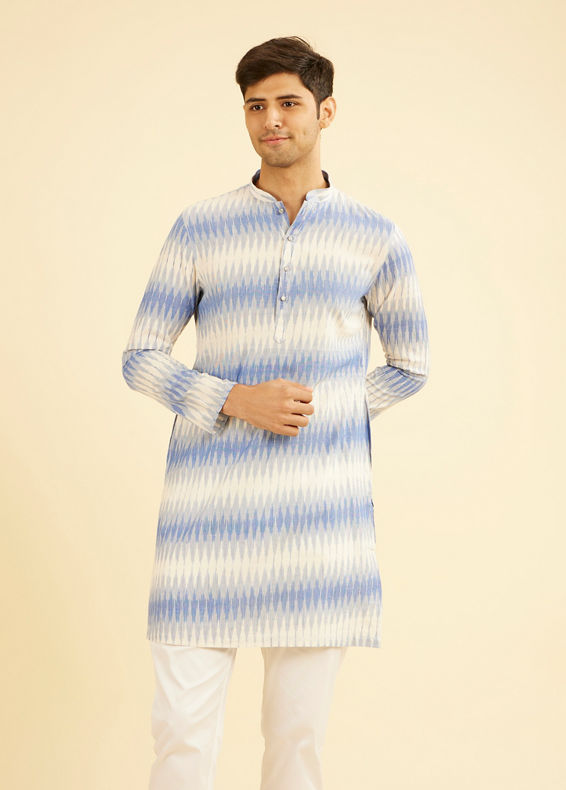 Manyavar Men Light Blue Festivity Charm Mid Length Kurta
