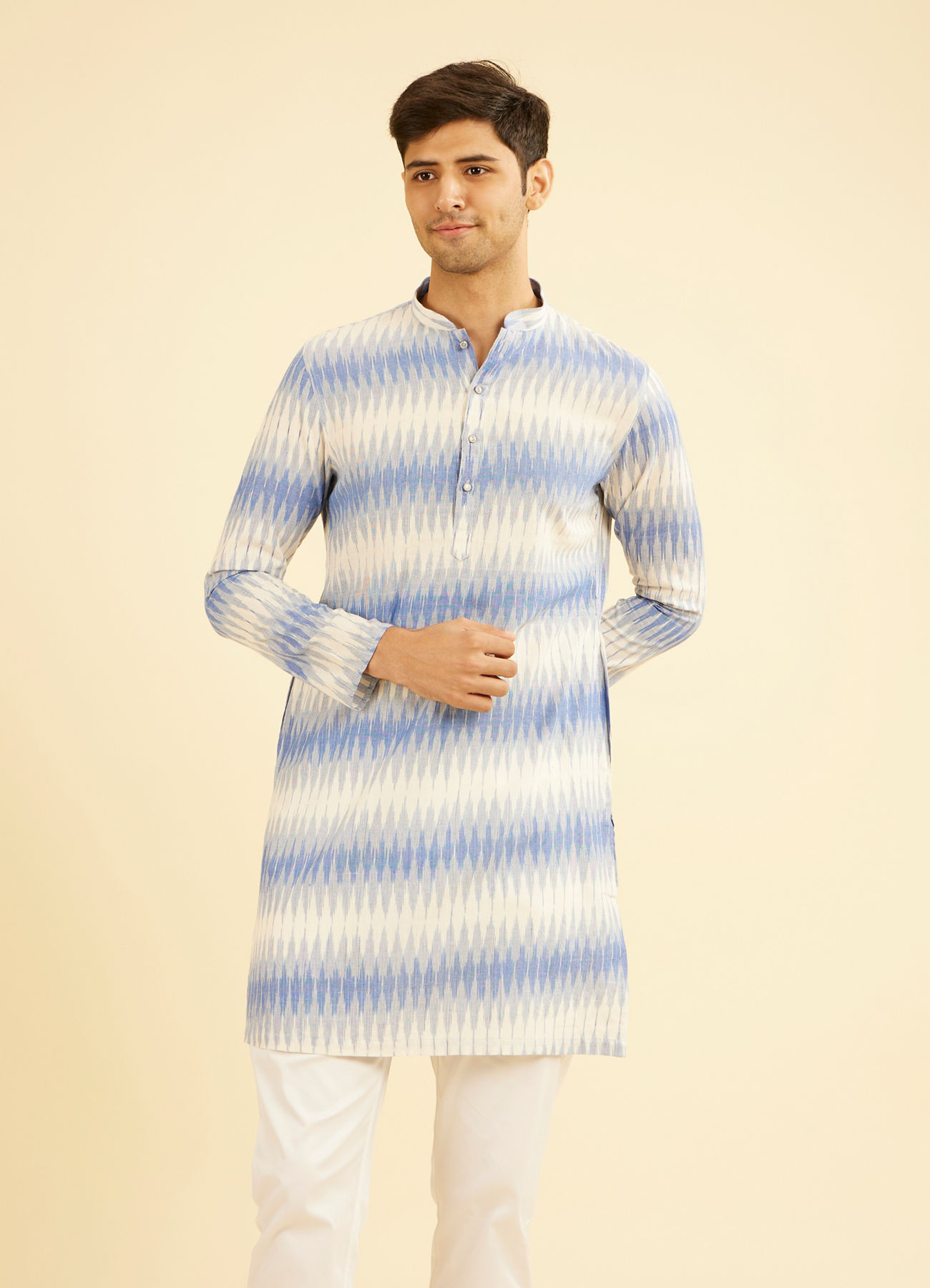 Manyavar Men Light Blue Festivity Charm Mid Length Kurta
