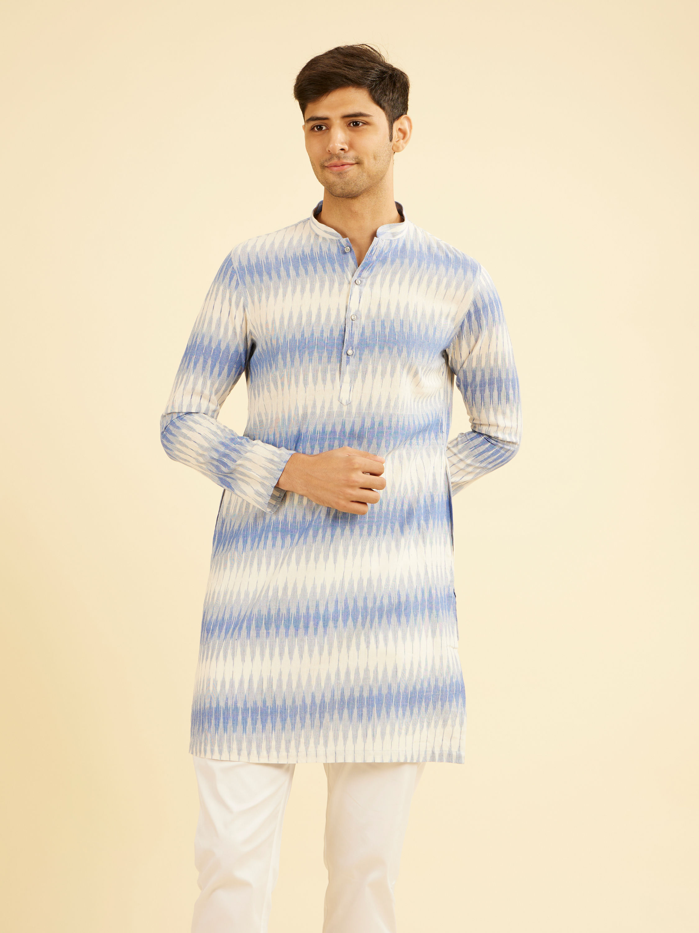 Manyavar Men Light Blue Festivity Charm Mid Length Kurta
