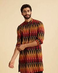 Manyavar Men Mustard Red Mid Length Kurta