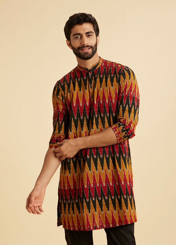 Manyavar Men Mustard Red Mid Length Kurta