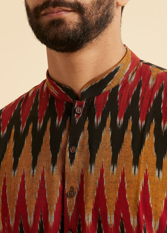 Manyavar Men Mustard Red Mid Length Kurta