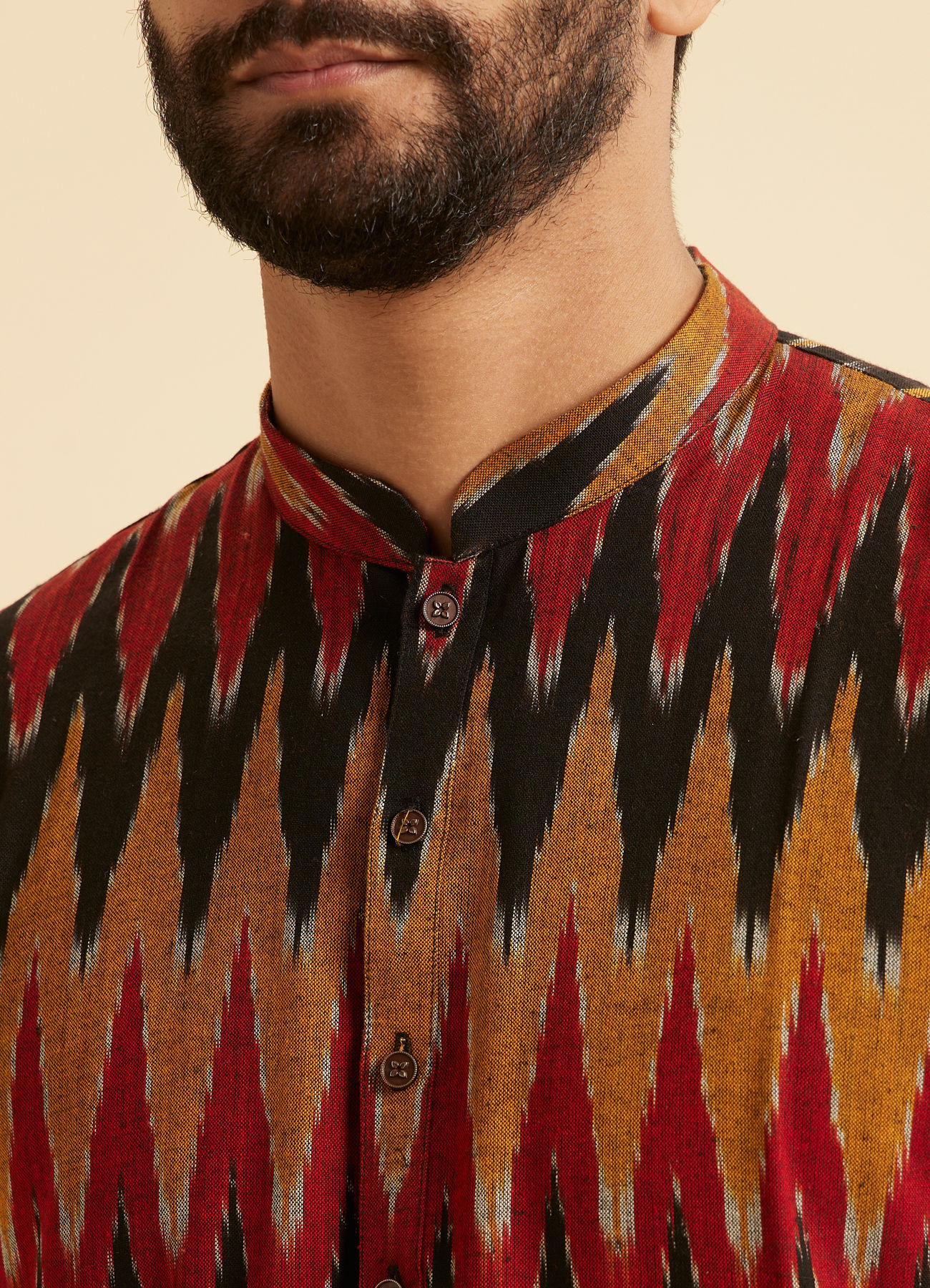 Manyavar Men Mustard Red Mid Length Kurta
