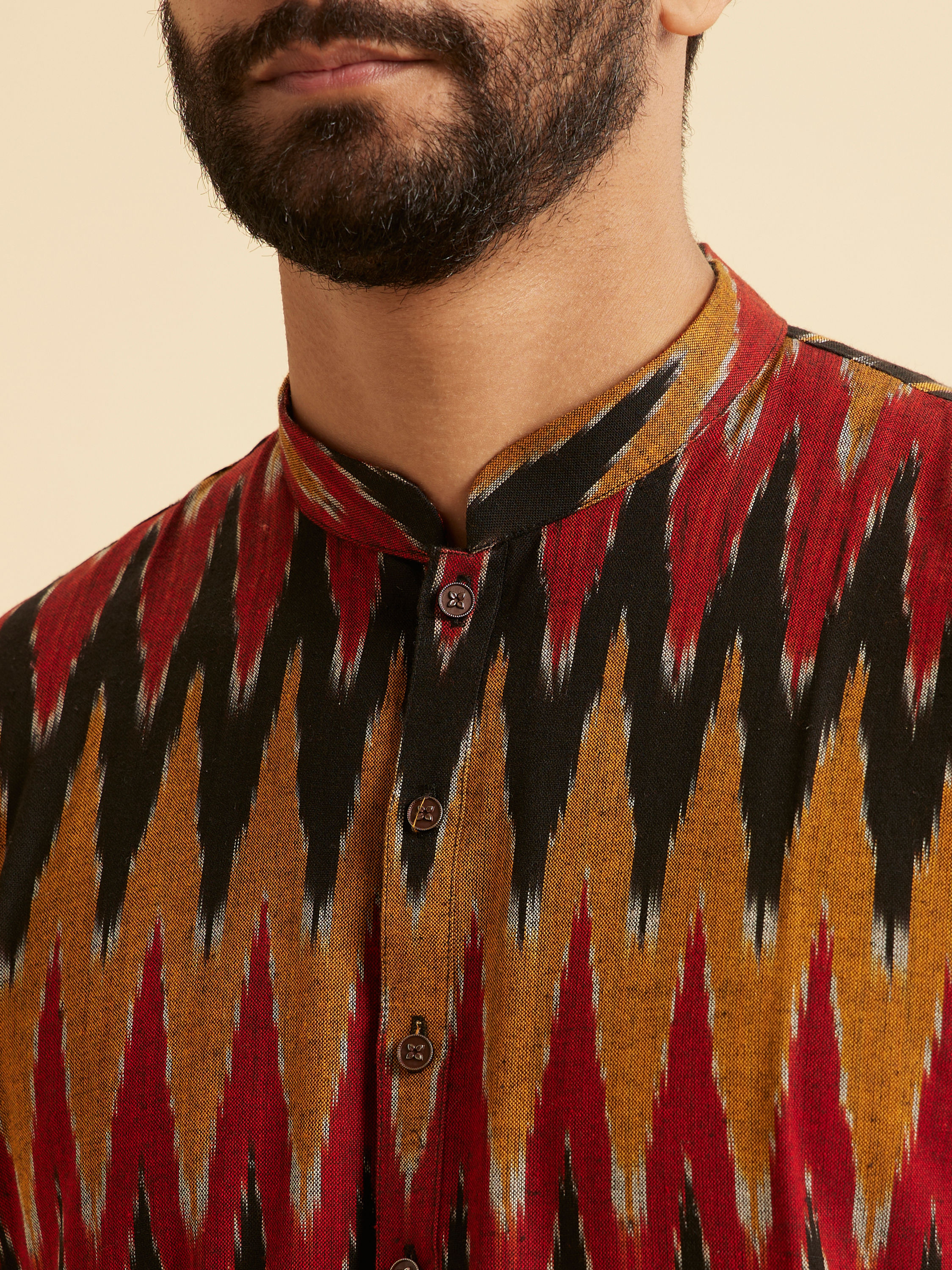 Manyavar Men Mustard Red Mid Length Kurta