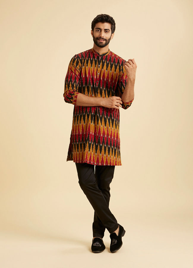 Manyavar Men Mustard Red Mid Length Kurta