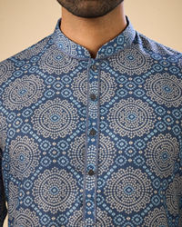 Manyavar Men Regal Blue Mid Length Kurta