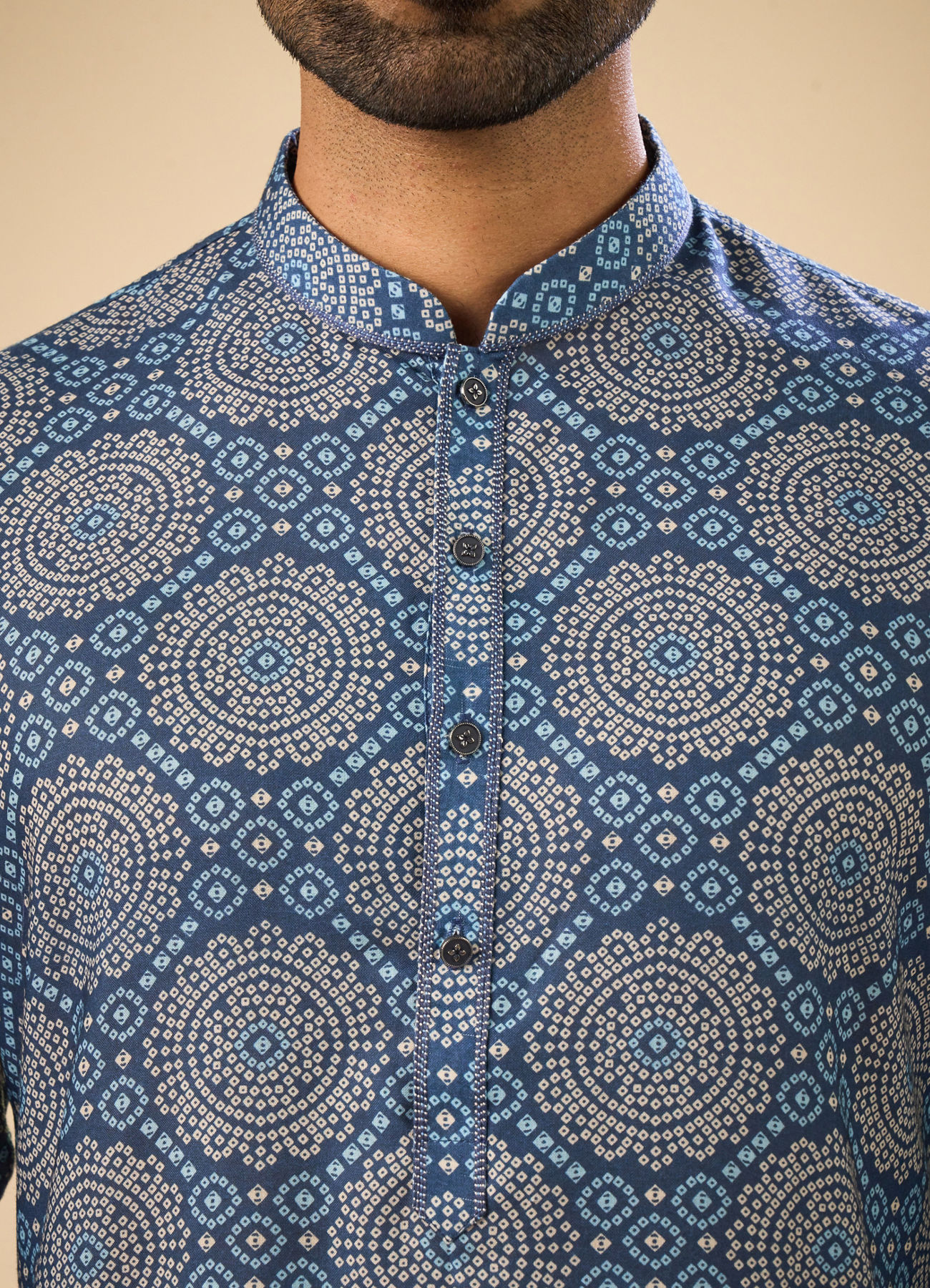 Manyavar Men Regal Blue Mid Length Kurta