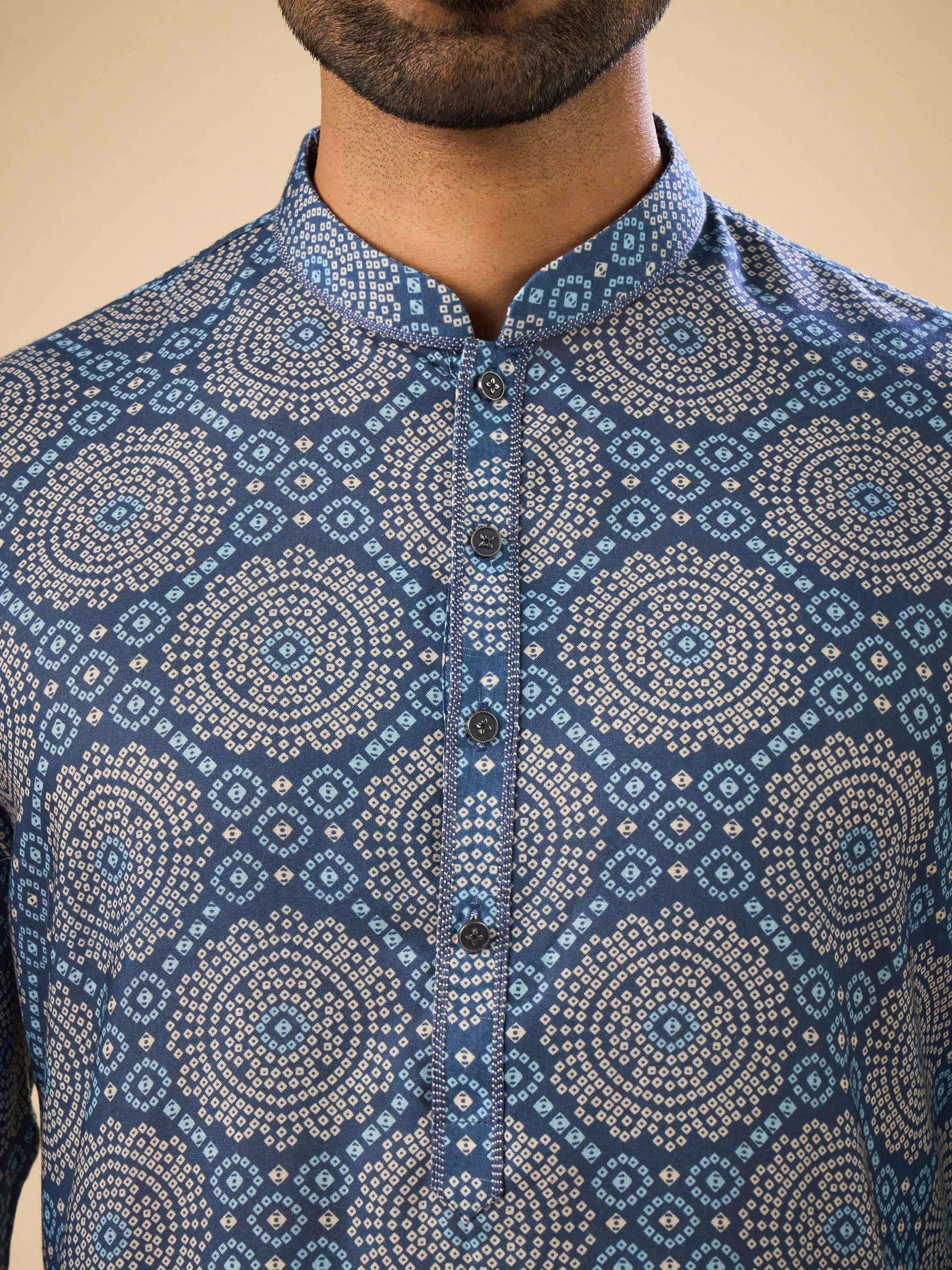 Manyavar Men Regal Blue Mid Length Kurta