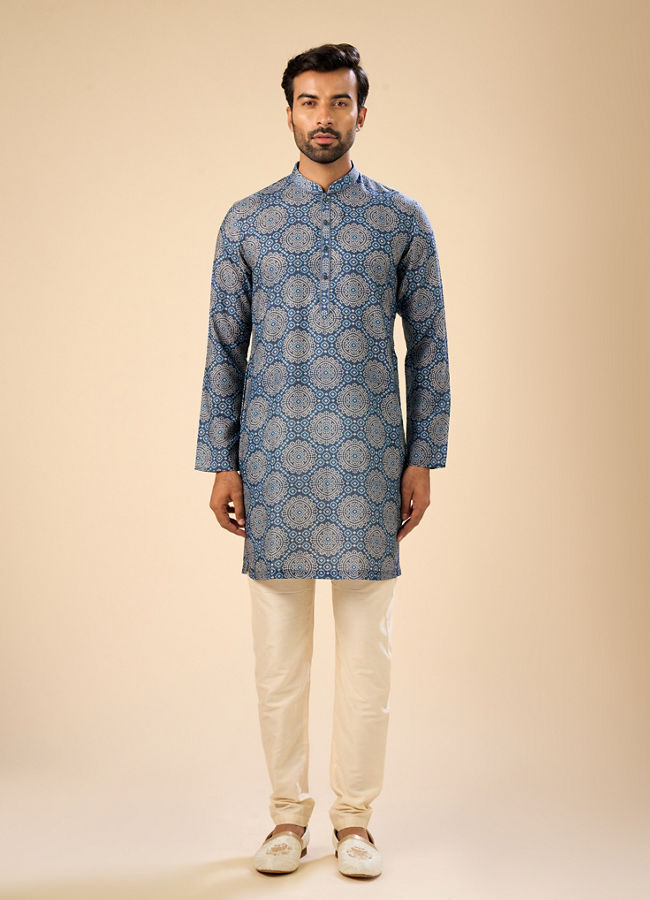 Manyavar Men Regal Blue Mid Length Kurta