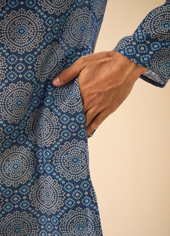 Manyavar Men Regal Blue Mid Length Kurta