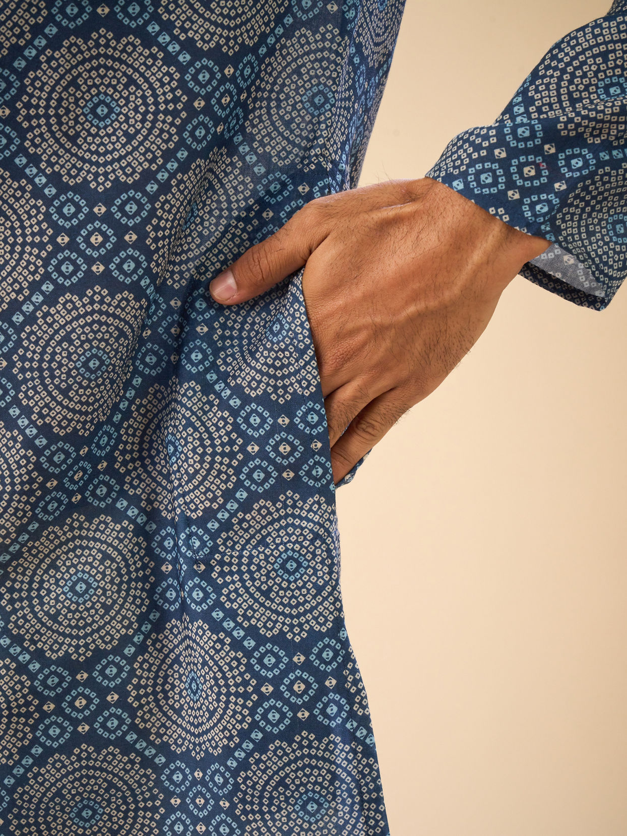 Manyavar Men Regal Blue Mid Length Kurta
