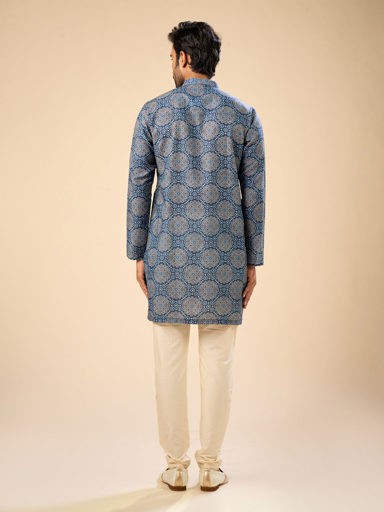 Manyavar Men Regal Blue Mid Length Kurta