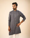 Manyavar Men Sparkling Dark Blue Mid Length Kurta
