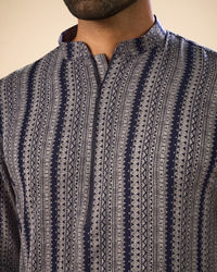 Manyavar Men Sparkling Dark Blue Mid Length Kurta