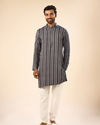 Manyavar Men Sparkling Dark Blue Mid Length Kurta
