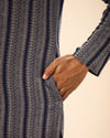 Manyavar Men Sparkling Dark Blue Mid Length Kurta