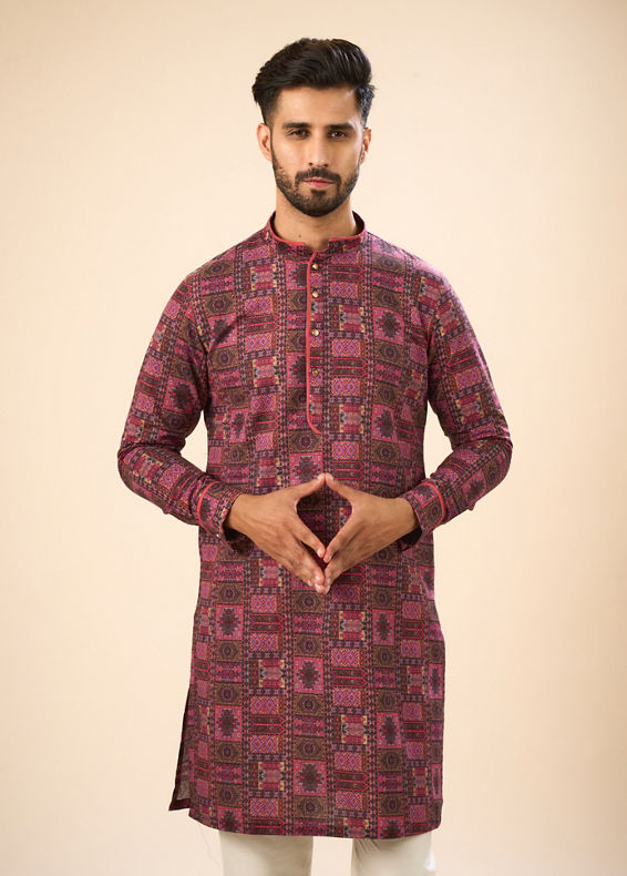 Manyavar Men Glowing Pink Cotton Elegance Kurta