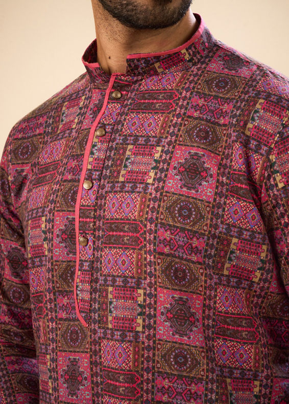 Manyavar Men Glowing Pink Cotton Elegance Kurta