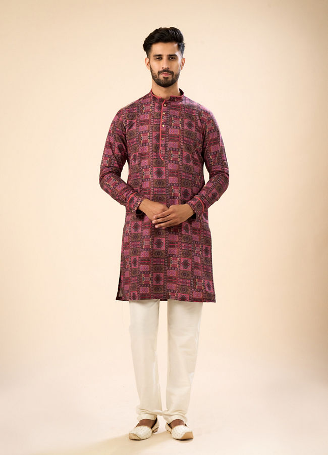 Manyavar Men Glowing Pink Cotton Elegance Kurta