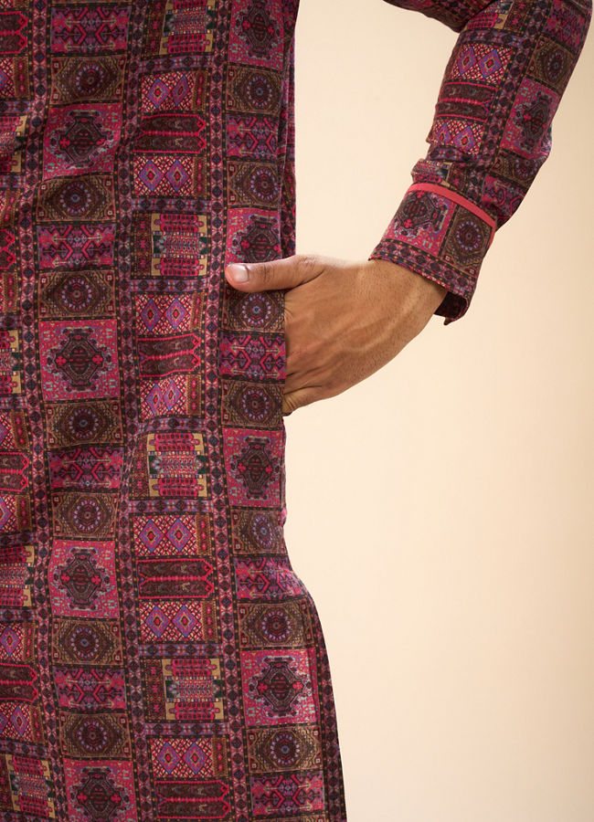 Manyavar Men Glowing Pink Cotton Elegance Kurta