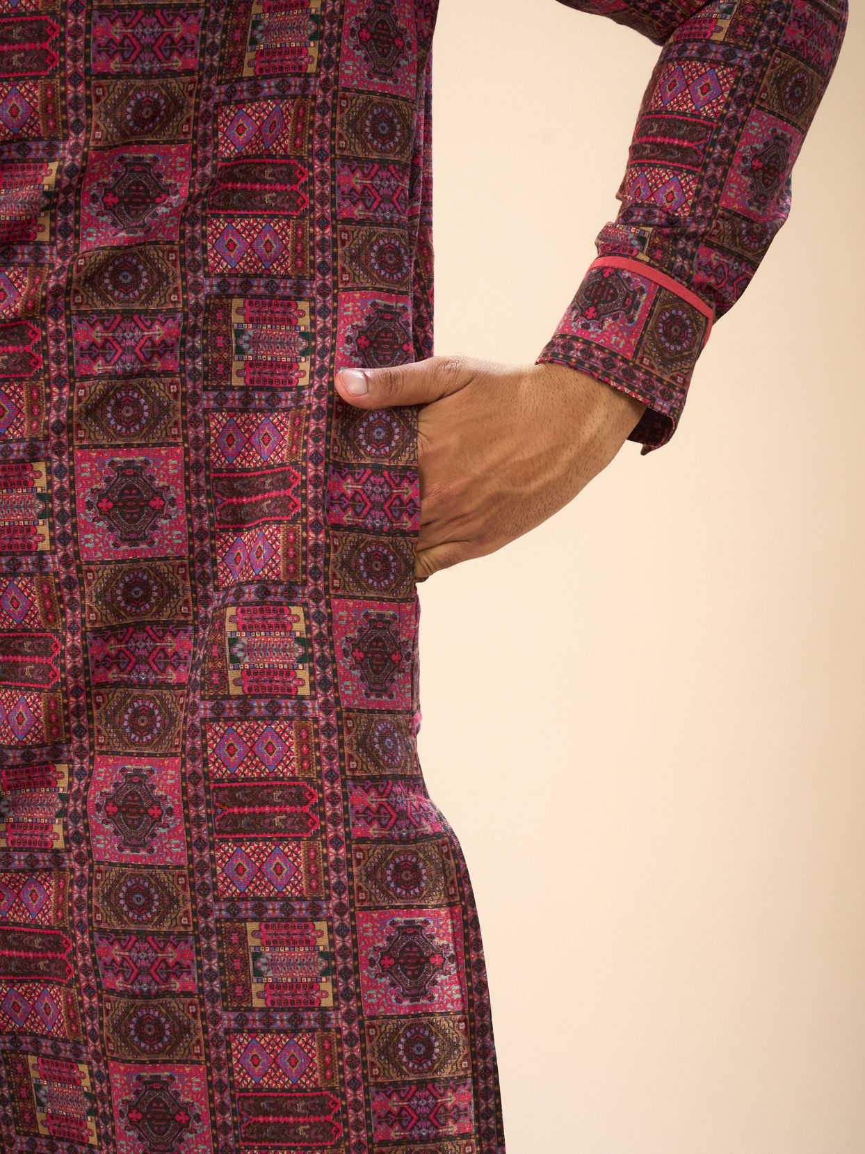 Manyavar Men Glowing Pink Cotton Elegance Kurta