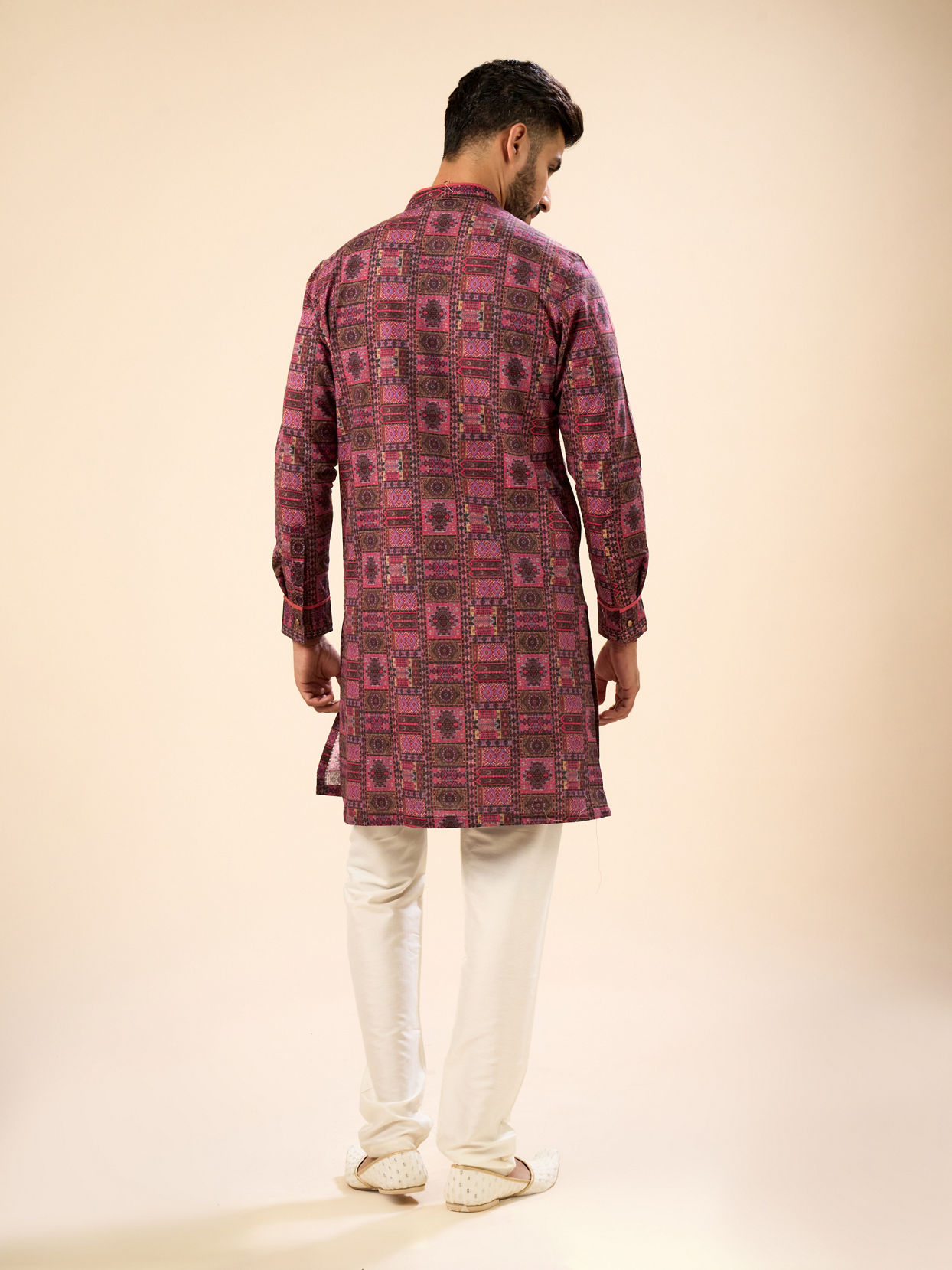Manyavar Men Glowing Pink Cotton Elegance Kurta