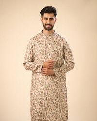 Manyavar Men Beige Cotton Splendor Kurta
